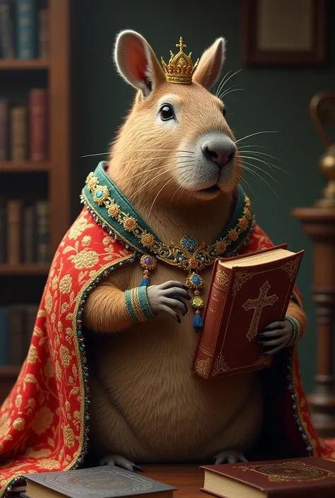 Capybara in costume and bible 