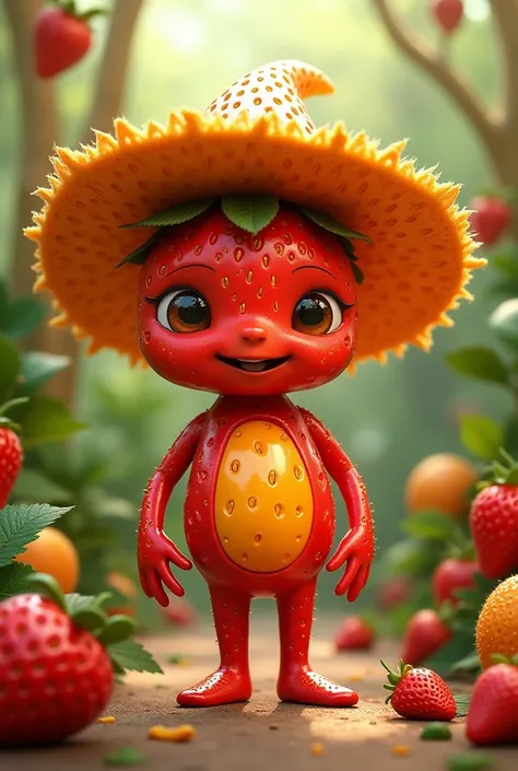 A friend of Strawberry Strawberry inspired by mangoes with a large hat 