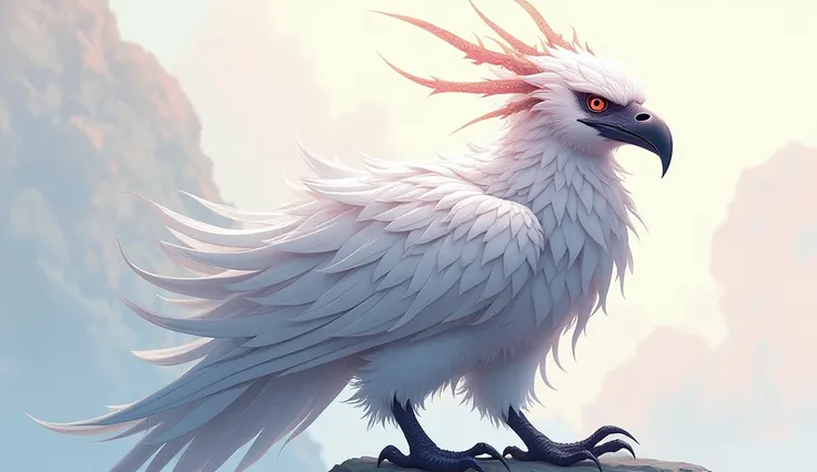 a white creature combination of vulture and other random animals, anime style