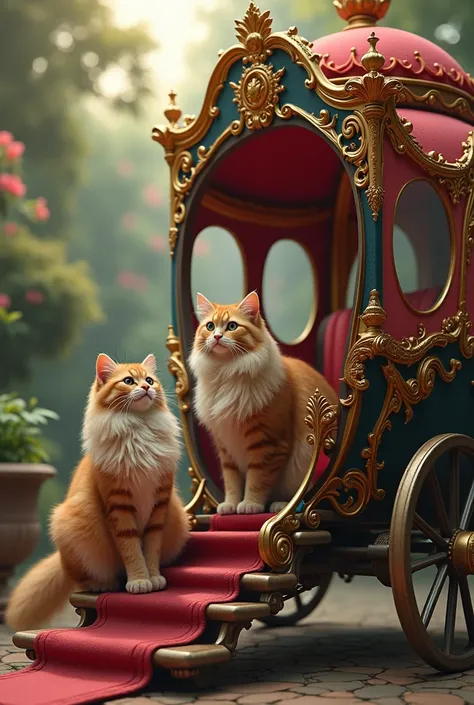 Fluffy carriage  , with a passionate look ,  at a beautiful cat standing