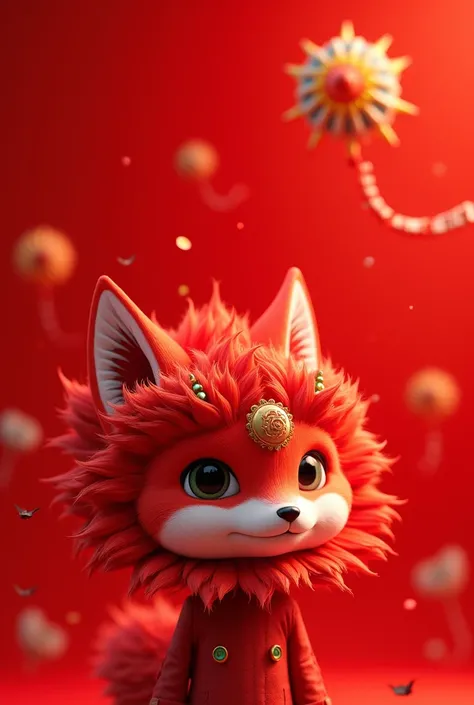 Happy New Years image color is red and include a kite, red flower fox mask, etc.