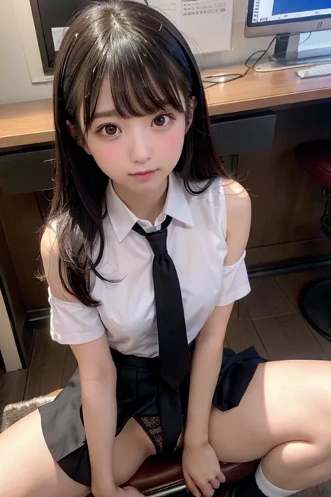 (8k、 top quality 、Raw work:1.2)、( realistic、Fotor realistic:1.2)、   its so cute looking at the viewer 、1６ Japanese idol 、 Nogizaka Idol、 Korean idol in Korea 、 Female Middle School Student、、An expression that shows the back of the throat 、welcoming、Sit dow...