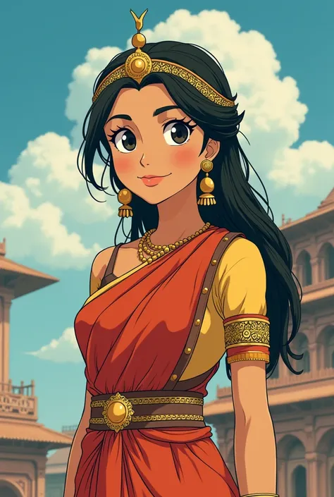 Imagine the country India as a queen in studio Ghibli style . High Resolution, Masterpiece, Accurate, Anatomically Correct, Super Detailed, UHD, Ghibli style, Miyazaki Style, Japanese Illustration Style, 