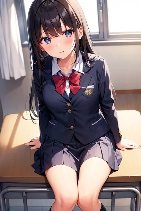 girl, school uniform, classroom