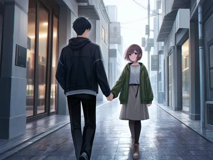 a guy and a mid short hair woman walking together