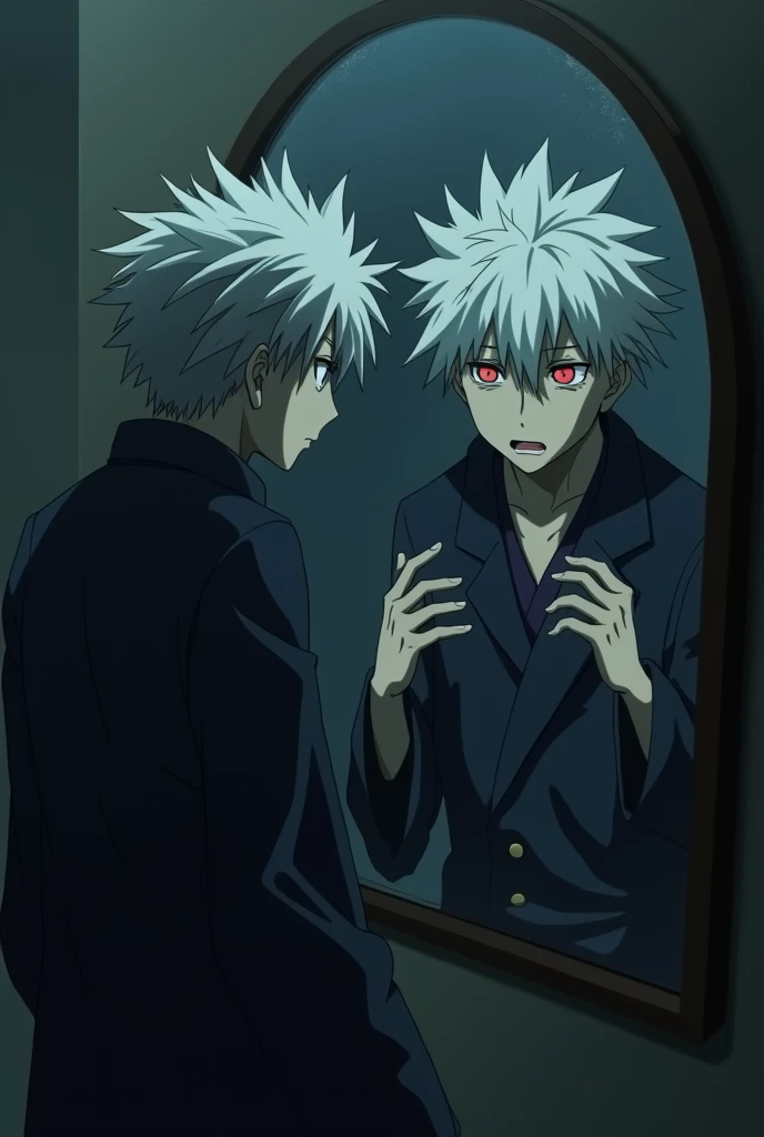 Drunk Gojo looking in a sad mirror 