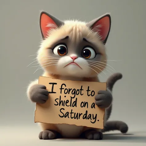 un chat qui pleure en tenant une pancarte avec marqué : I forgot to shield on a saturday