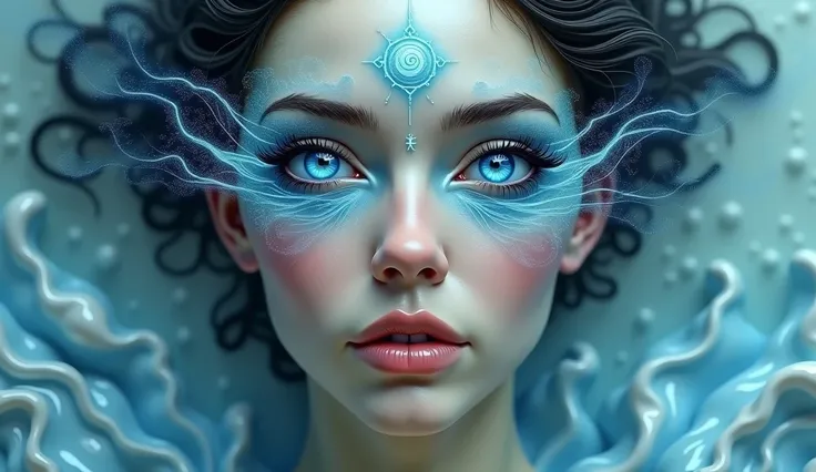 A person with pupils with symbols of the Water Element