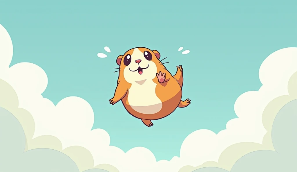 Create a cartoonish guinea pig falling from the sky