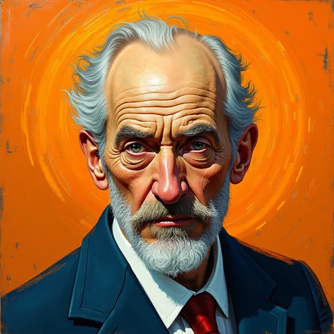 Sigmund Freud painted like Van Gogh orange background