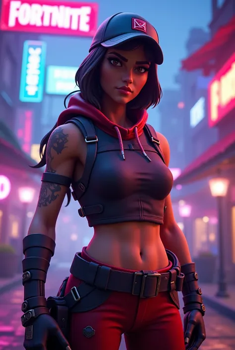 Fait moi une miniature Fortnite haute qualité Ultra HD metter moi le skin renegade raider en avant plan et ajouter le logo Fortnite en haut a gauche avec un effet néon dessus 