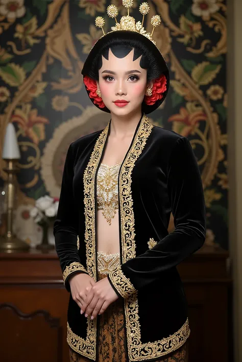 sexy javanese with absolute cleavage, open shirt and thigh slit wearing glasses showing navel