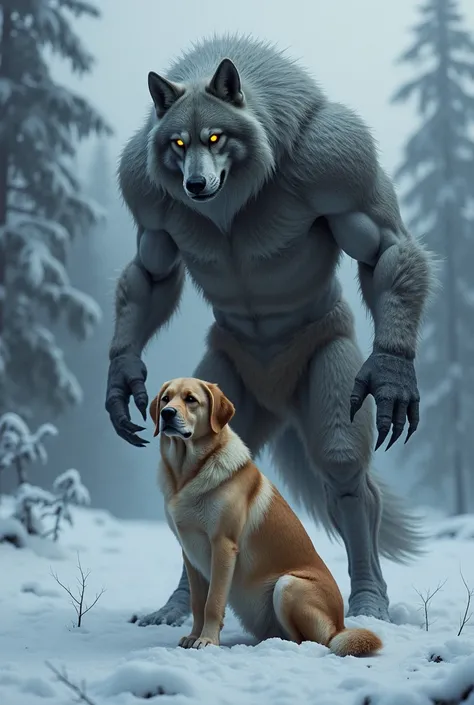 Siberian werewolf and Labrador dog 