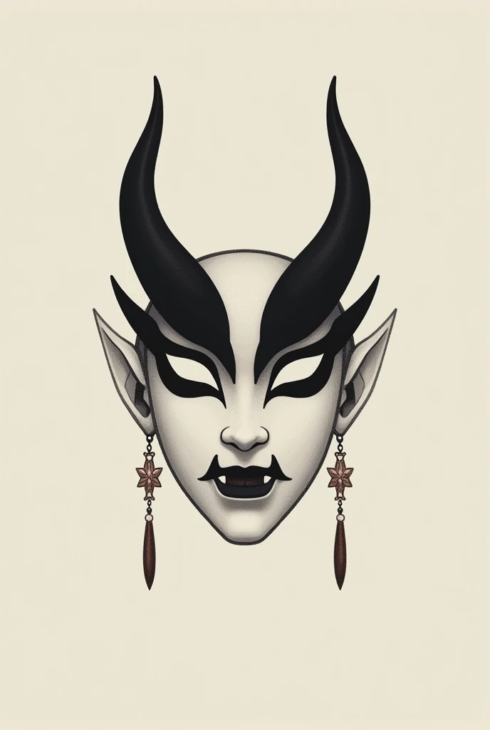 Minimalist logo of a hannya mask with earrings