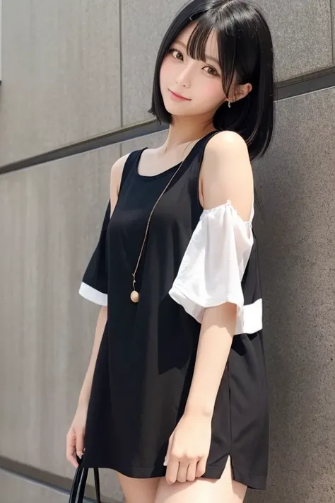 Japanese womens black hair cute plump dress