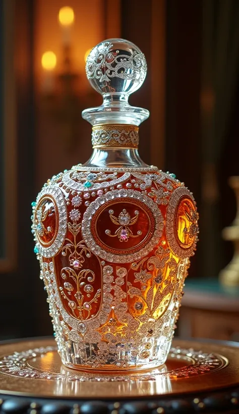 A beautiful bottle with jewels on it、decorations 、Beautiful interior、real