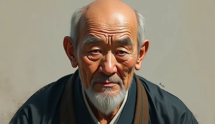 Give me the image of an old man from South Korea from the 1840s who was bald and 80 years old