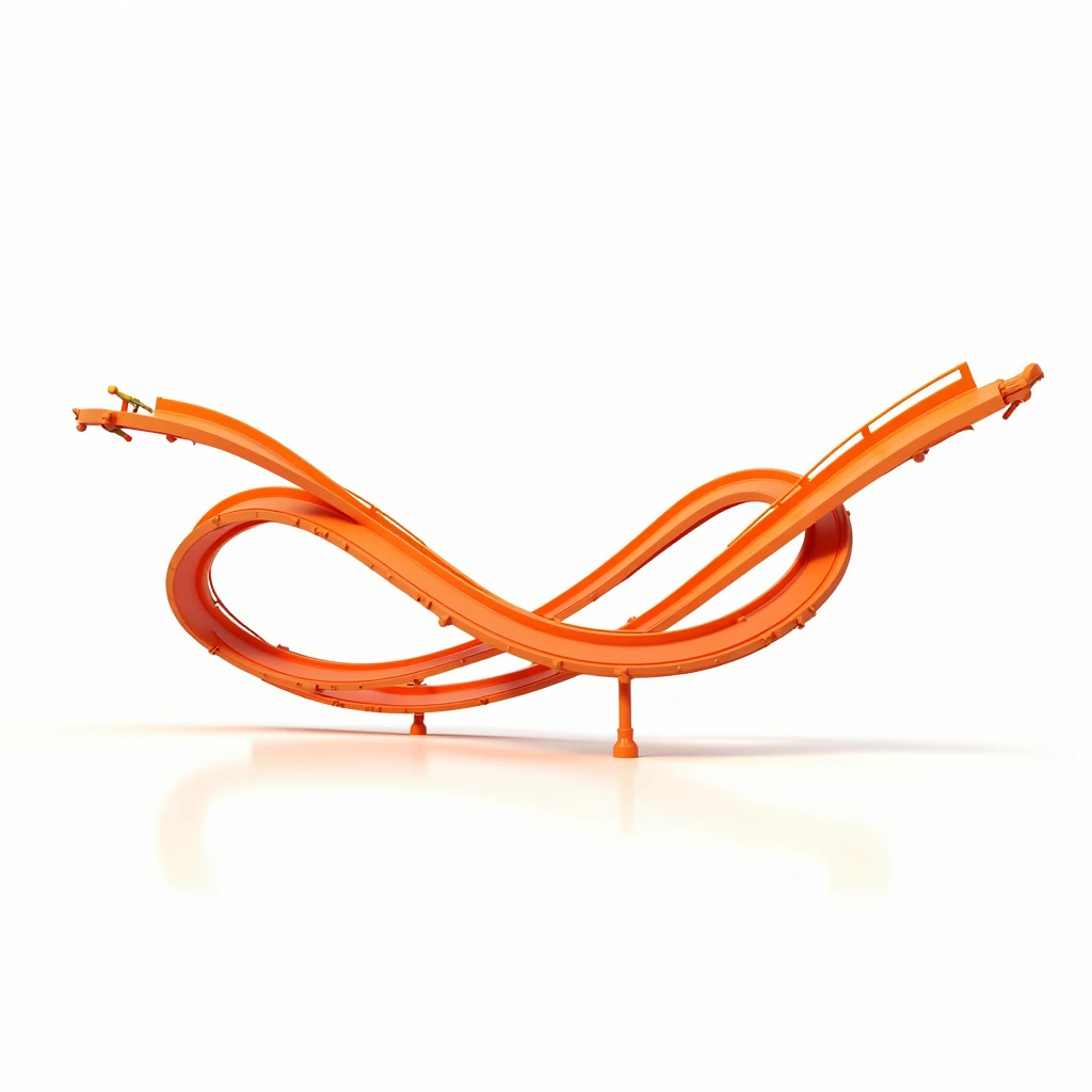 wider orange hot wheels track forming several loops, clipart, white background