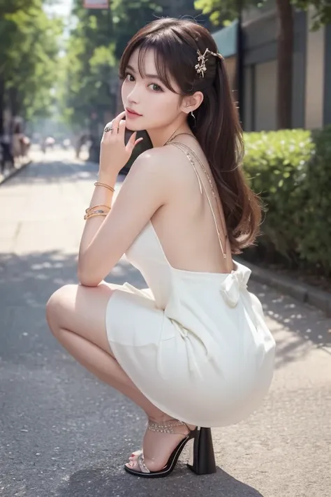 (((８k Very high resolution, high detailing, highly accurate, masutepiece))),Photography & realistic atmosphere,shinny skin,Beautiful skin,fine-grained white skin,Detailed face,Detailed eyes、Dark green eyes,Very pretty eyes,Detailed lips、very beautiful face...