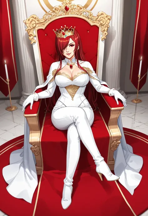  score_9,  score_8_above,  score_7_above,   source  _animated, 1mature_femenino,  full body ,  sitting on a large gold and red throne ,  crossed its legs ,  flirty look, by the golden ruby,  hair over one eye, Gold crown and red jewels,  long hair, bright ...