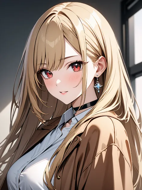 Kitagawa Marin, masterpiece:1.5, masterpiece, highest quality, 1girl, カーボーイショット, blonde hair, long hair, multicolored hair, red eyes, jewelry, earrings, piercing, black choker, UHD, retina, masterpiece, accurate, anatomically correct, textured skin, super ...