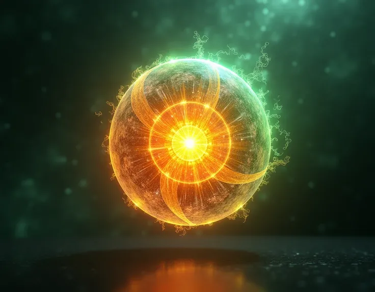 CREATE AN ENERGY ORB THAT SYMBOLIZES WISDOM IN DIFFERENT COLORS LIKE ORANGE AND GREEN
