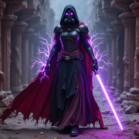 Darth Noctyss looms in the ancient, oppressive catacombs of Exegol, a terrifying synthesis of Sith mastery and technological brilliance. Her obsidian-black armor, interwoven with crimson accents, bears segmented plates adorned with ancient Sith runes. Thes...