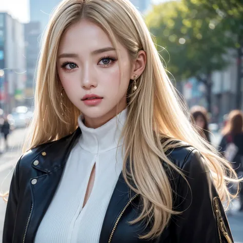 masterpiece, 8k,  Award-Winning Photos, photo realistic ,  realistic , Very   Details,  super high res, Ray Trakun, ///1 person,  Black Jacket,   knight , Koreas Ambiguous Streetscapes ,  most beautiful, 20 years old, ( sexy, Japanese Beauty),   Look at Me...