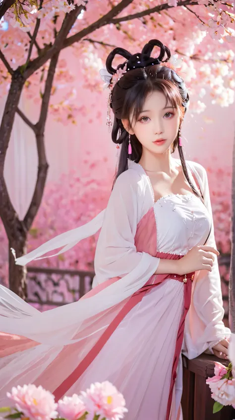 Pink Hair、 wearing a pink dress、头发上有花朵的Anime Girl, very 美丽的Anime Girl, 美丽的Anime Girl, beautiful fantasy anime , Gu Weiss, Anime Girl, 美丽的Anime Girl, very pretty cute girl, pink flower , background blur, Anime style 4K, Anime fantasy work , 4k anime wa...