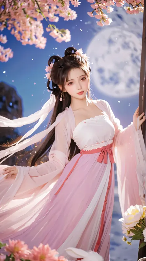 Pink Hair、 wearing a pink dress、头发上有花朵的Anime Girl, very 美丽的Anime Girl, 美丽的Anime Girl, beautiful fantasy anime , Gu Weiss, Anime Girl, 美丽的Anime Girl, very pretty cute girl, pink flower , background blur, Anime style 4K, Anime fantasy work , 4k anime wa...