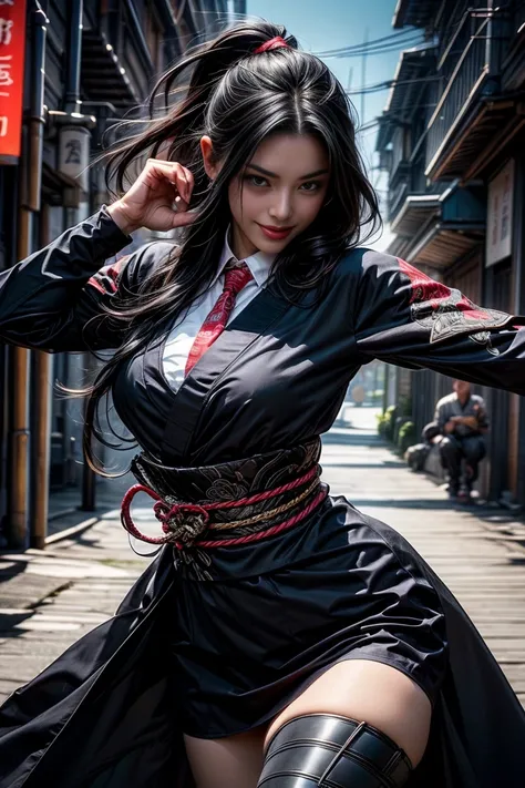  a sexy mature female character wearing armor as a Assassin from the sengoku period 、((mature Assassin female with a sharp Japanese sword:1.3, Fight:1.2)), beautiful and aesthetic, cute and sexy beauty, perfect style:1.2,((ties up long black hair hair:1.5)...