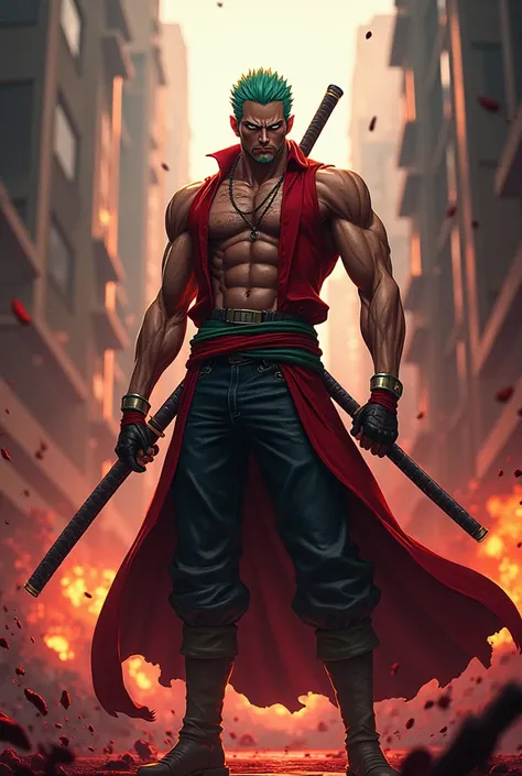  An image that has Zoro Rononoa and the game Blood Strike as a background and has my name S.R gamer  