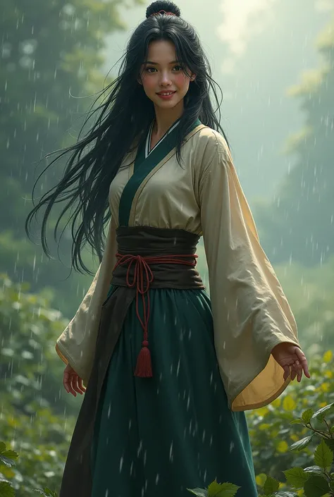 Hashira woman breathing rain smiling 