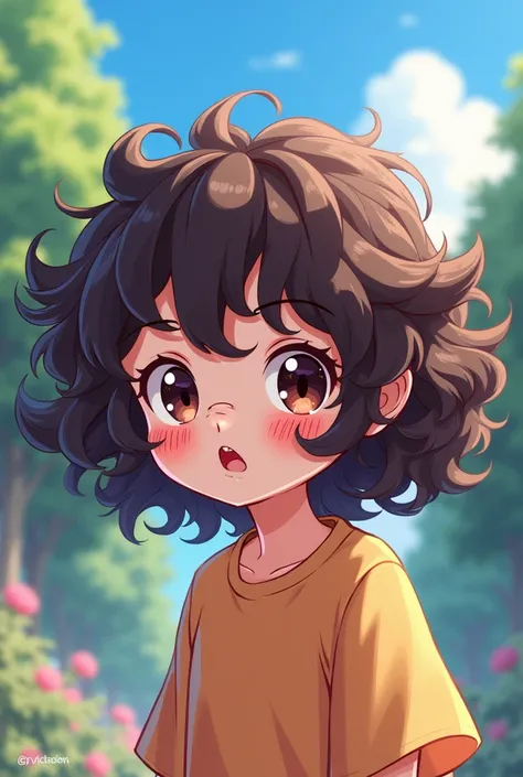 Create an anime character with curly hair