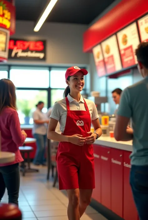 A person selling in a fast food store 