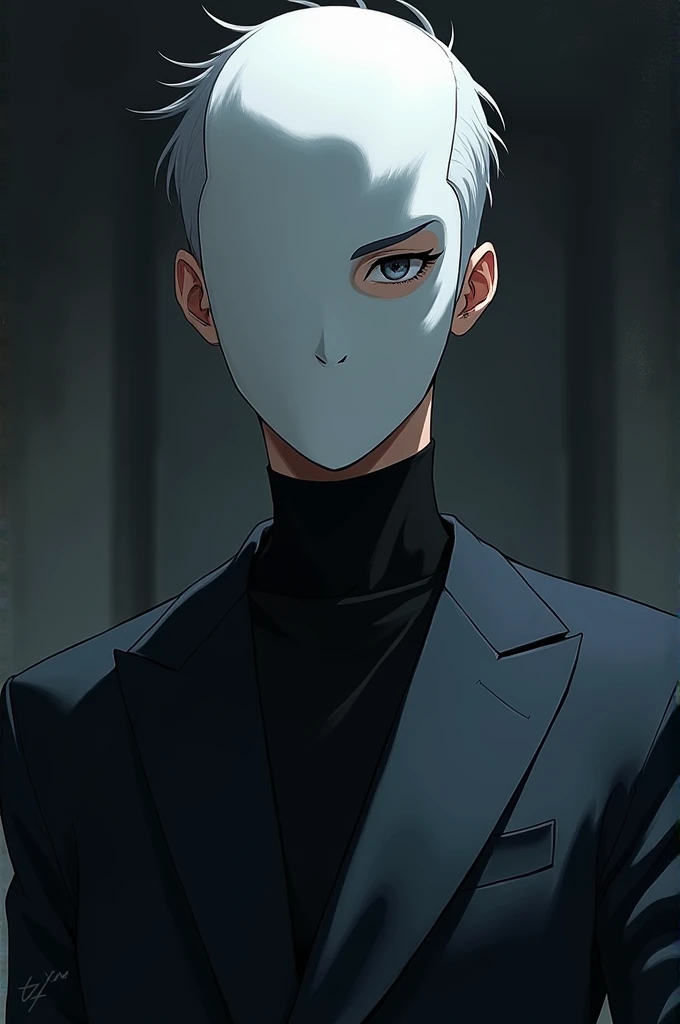 male anime character with white mask on his face 