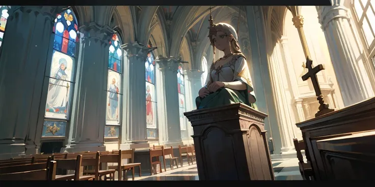 statue of goddess, no human, scenery, in the church, chapel, ((best quality)), ((masterpiece)), (detailed)