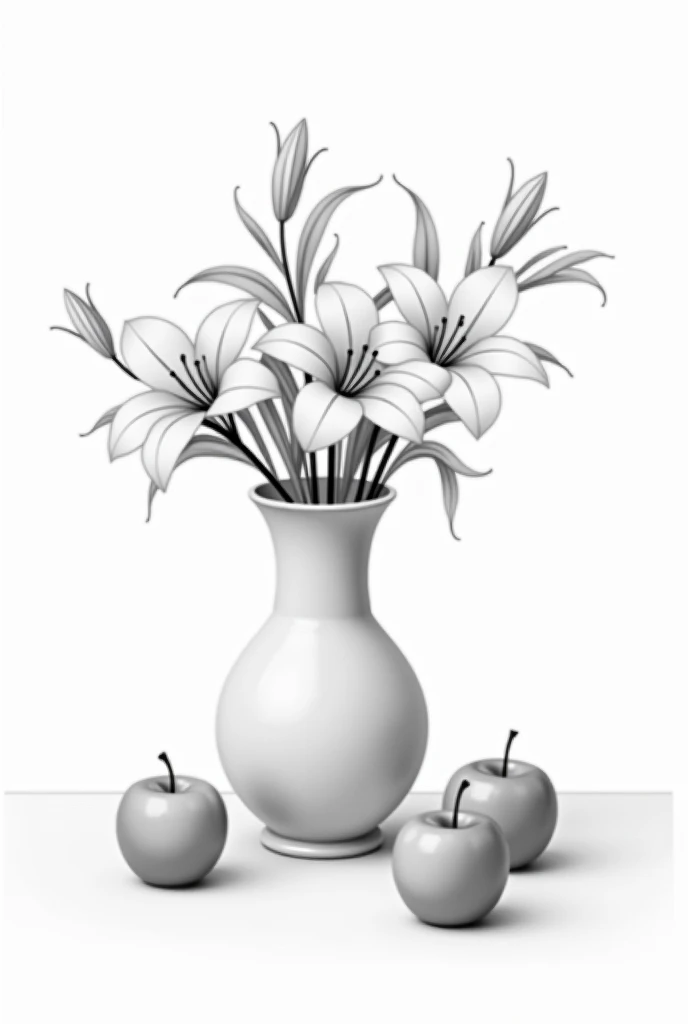 drawing of a vase with flowers and apples on a table, soft image shading, shading study, simple shading, realistic shading, detailed shading, simple drawing, intermediate art, a pencil sketch, fine lines and graphite, drawing study, realism drawing, smooth...