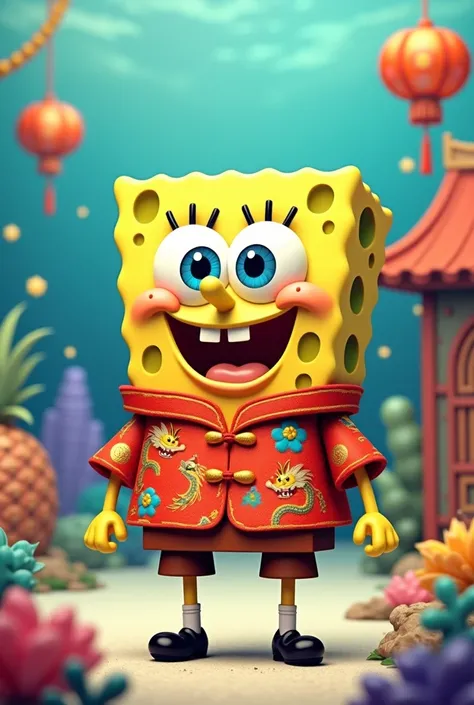 cartoon spongebob use imlek suit