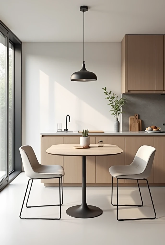 Picture bar table with bar chairs in a minimalist kitchen