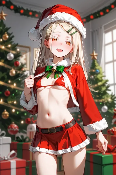 ((Masterpiece, Best Picture Quality, High Quality, Ultra High Quality, Depth of Field, 4K, High Definition)), Hiro Shinozawa, slender, half open eyes, dark orange eyes, white eyelashes, white Blonde hair, Long hair, Hair clip, Small breasts, Thin stomach, ...