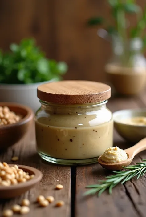 Image Concept: Kombo Butter

Main Focus: A jar of creamy, textured black or brown kombo butter. The butter looks rich and inviting, displayed prominently in a clear glass jar with a rustic wooden lid.
Surroundings: Arrange elements like a wooden spoon with...