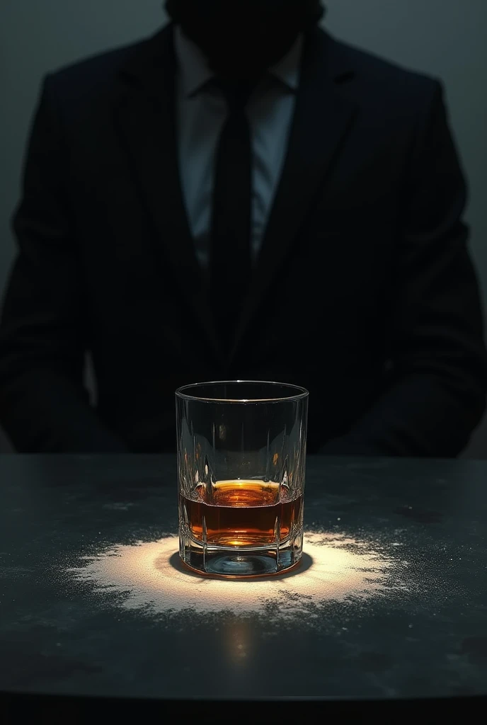 whisky in glass and small line of cocaine in table