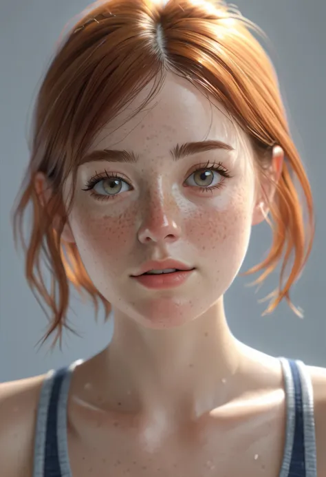 1girl, freckles, detailed face, detailed nose, tanktop, rule of thirds, 3dcg, 3d render, analog, (best quality,4k,8k,highres,masterpiece:1.2),ultra-detailed,(realistic,photorealistic,photo-realistic:1.37)