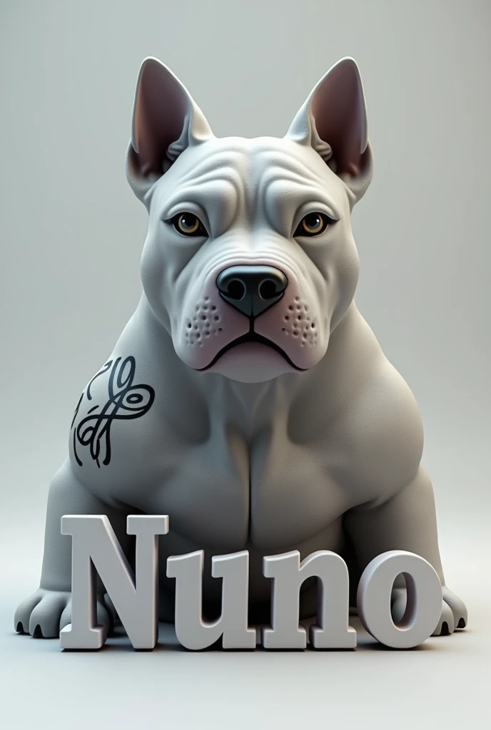 Make a 3d bullterrier logo with an infinity tattoo and below the picture there is a nuno team writing with bold and elegant capital letters