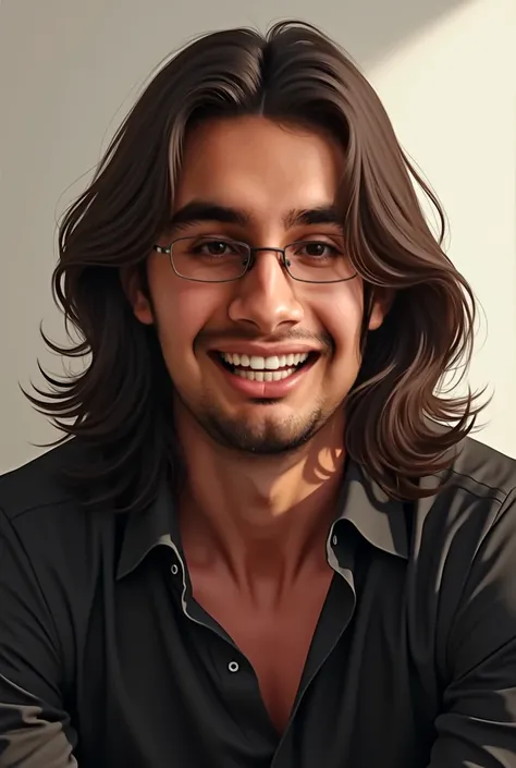 
portrait of a man looking to the camara perfect smile and long hair