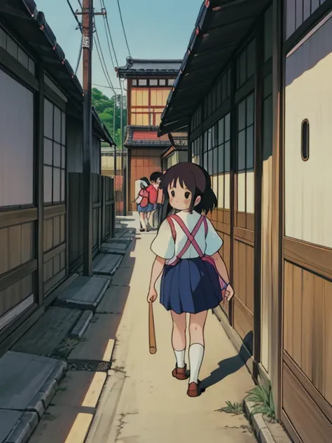 Back Alleys of Japan， Retro Style ，A girl on her way to school，