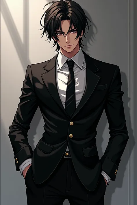 Handsome anime man wearing black show zigpak suit