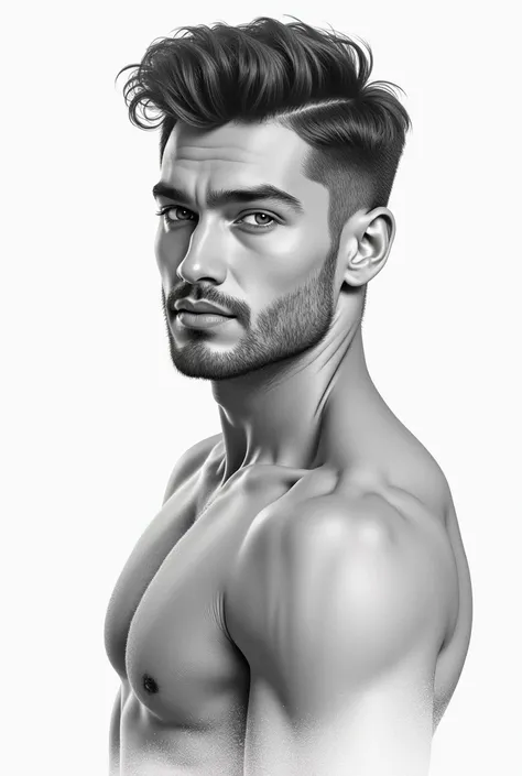 Draw an attractive man with masculine beauty in a realistic drawing style 