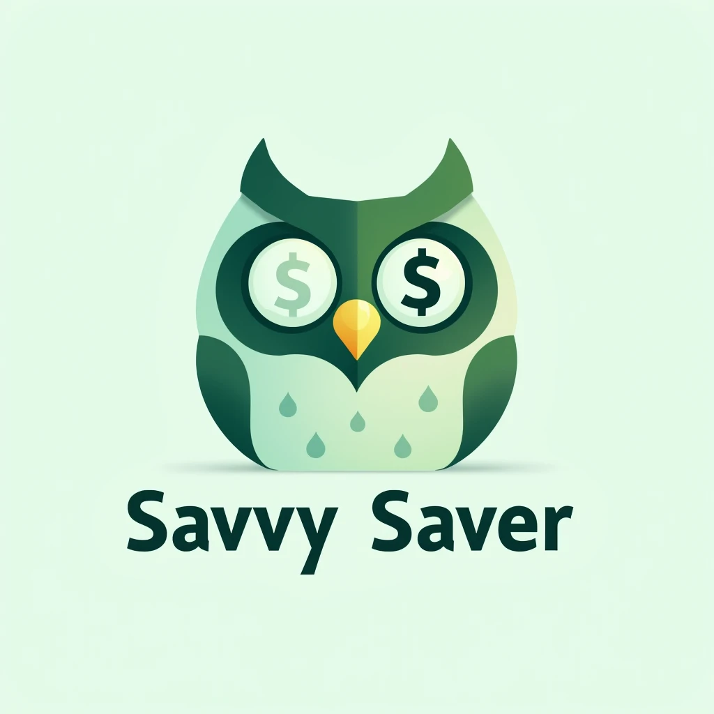 "Design a modern logo featuring a wise, minimalist owl as the central element, symbolizing financial wisdom and smart saving. The owl should have large, expressive eyes, with one eye subtly shaped like a coin and the other incorporating a dollar symbol. Us...